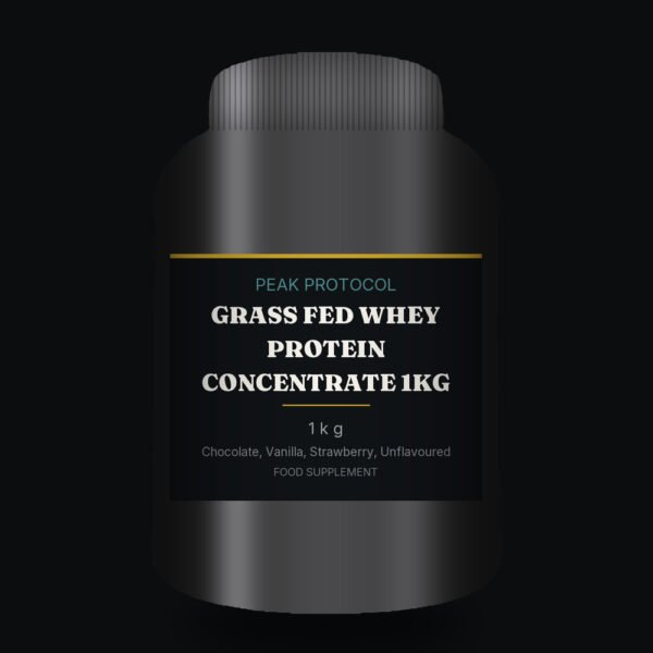 Grass Fed Whey Protein Concentrate 1kg, legal food supplement sold by Peak Protocol UK