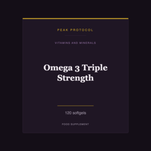 Omega 3 Triple Strength, a vitamins and minerals food supplement from Peak Protocol, 120 softgels