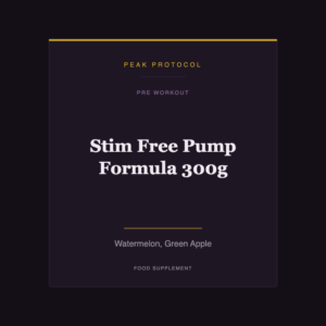 Stim Free Pump Formula 300g, a pre workout food supplement from Peak Protocol, Watermelon, Green Apple