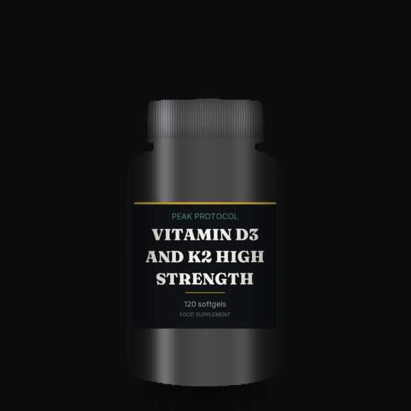 Vitamin D3 and K2 High Strength, legal food supplement sold by Peak Protocol UK