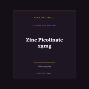 Zinc Picolinate 25mg, a vitamins and minerals food supplement from Peak Protocol, 120 capsules